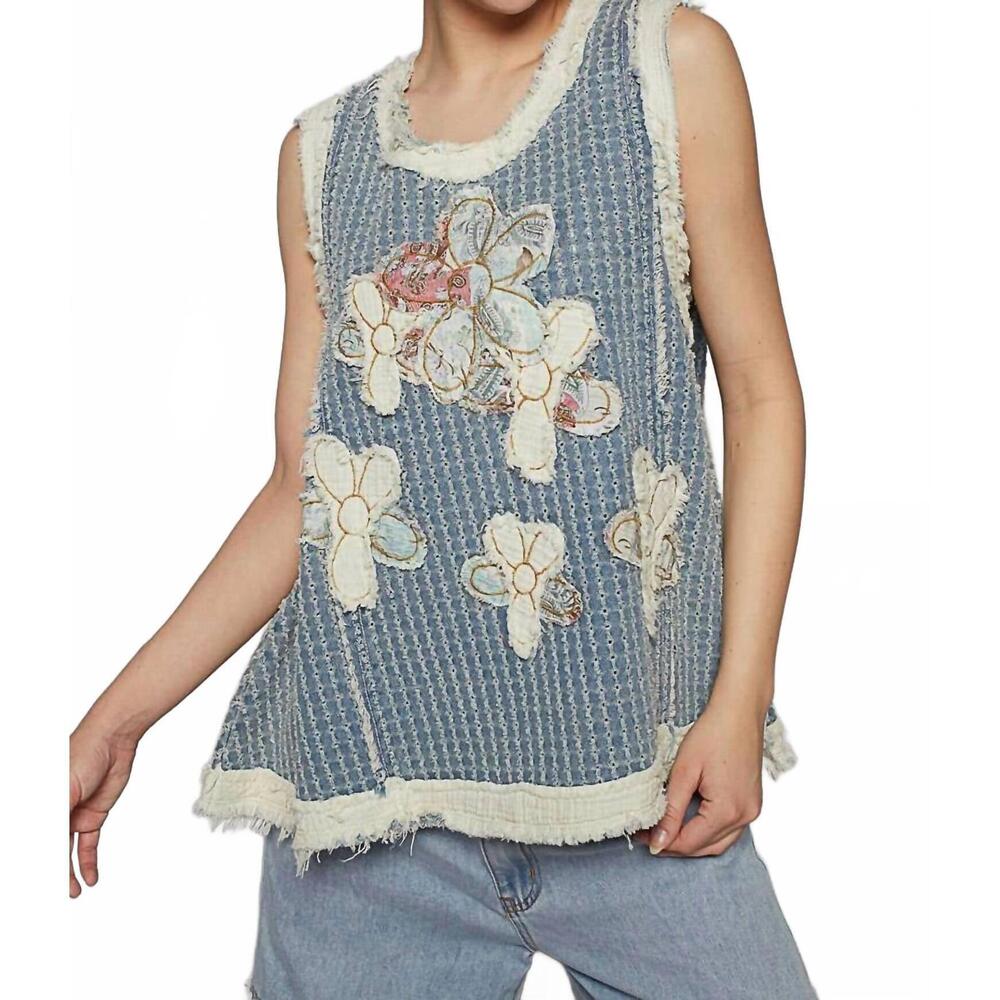 POL Blue Floral Appliqué Sleeveless Tank Top - Picture 5 of 7